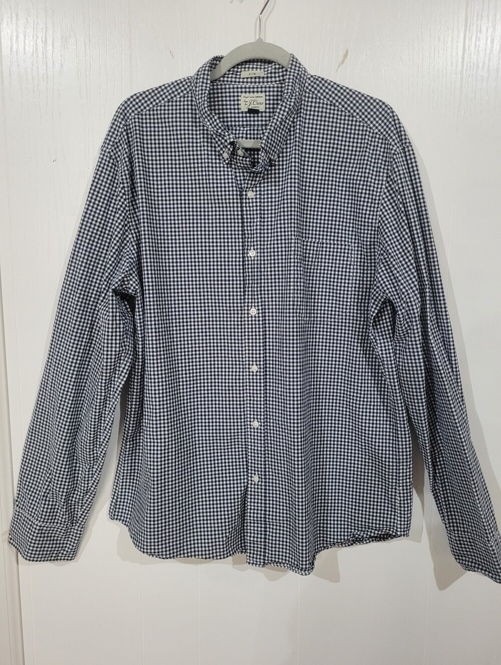 J. Crew Mens Secret Wash Slim L/S Navy Gingham Check Button-Down XXL 2XL